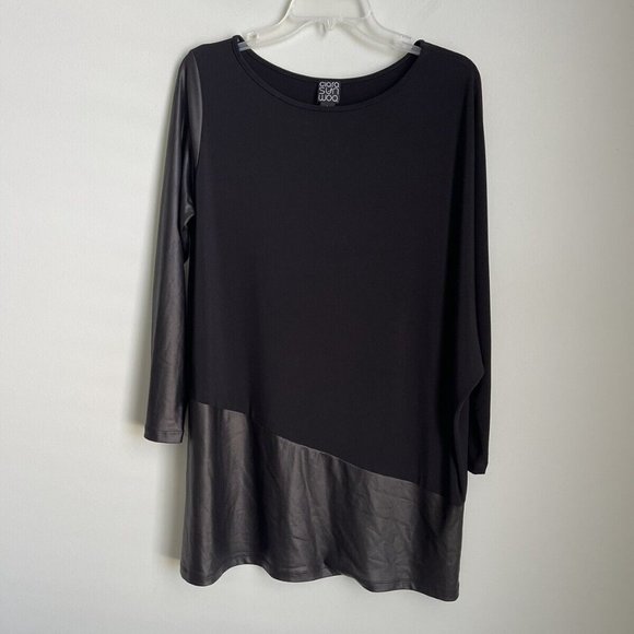 Clara Sun Woo Black Vegan Liquid Leather Asymmetrical Tunic Top - Picture 5 of 6